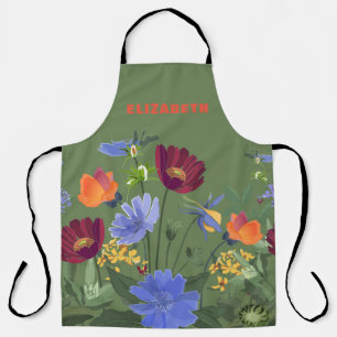 Tablier Nom personnalisé Olive Green Fête des mères floral