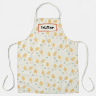 Tablier Nom personnalisé orange feuille tropicale crème