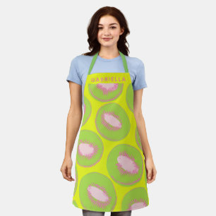 Tablier Nom personnalisé Pink Green Kiwi Fruit été