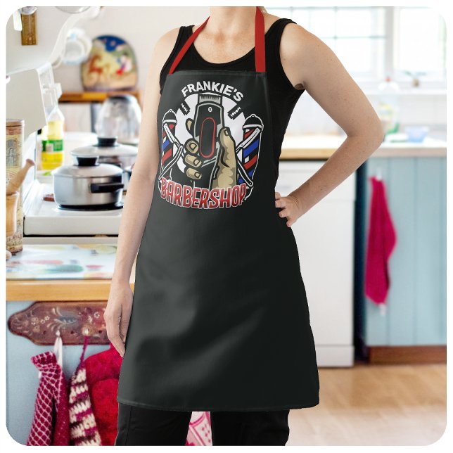 Tablier Nom personnalisé Retro Barber Shop Pole Barbier (Créateur téléchargé)