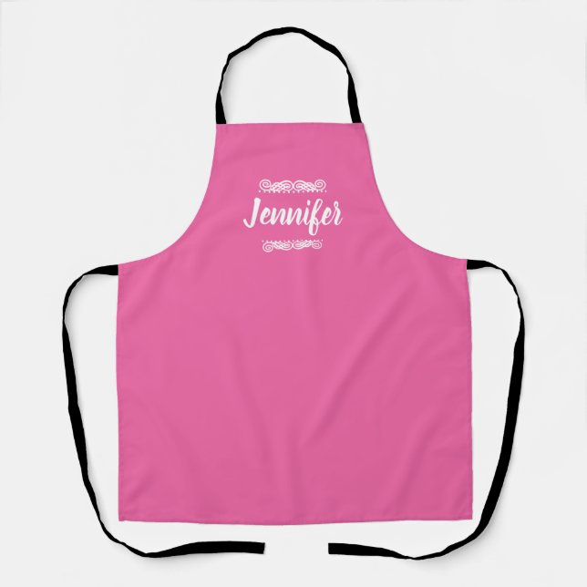 Tablier Nom Personnalisé Rose Et Blanc (Recto)