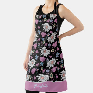 Tablier Nom personnalisé rose floral continu motif