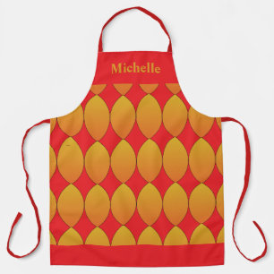 Tablier Nom personnalisé rouge orange Motif géométrique