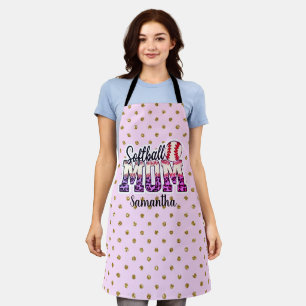 Tablier Nom personnalisé Sotball Maman   Point rose et or 