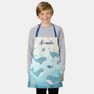Tablier Nom personnalisé Sous la mer Baleines et poissons 