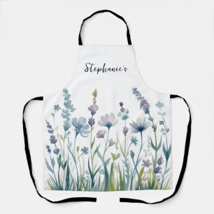 Tablier Nom personnalisé tendance Fleur sauvage aquarelle