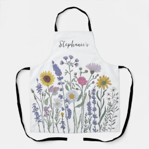 Tablier Nom personnalisé tendance Fleur sauvage aquarelle