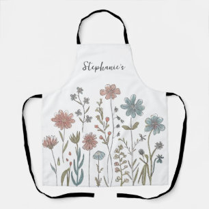 Tablier Nom personnalisé tendance Fleur sauvage aquarelle
