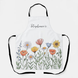 Tablier Nom personnalisé tendance Fleur sauvage aquarelle