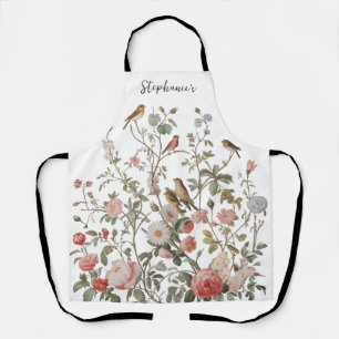 Tablier Nom personnalisé tendance fleurs sauvages et oisea