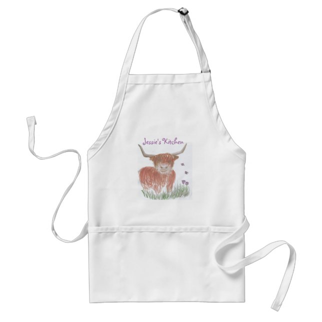 Tablier nom personnalisé vache des hautes terres (Devant)