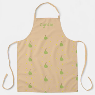 Tablier Nom personnalisé vert poire motif brun