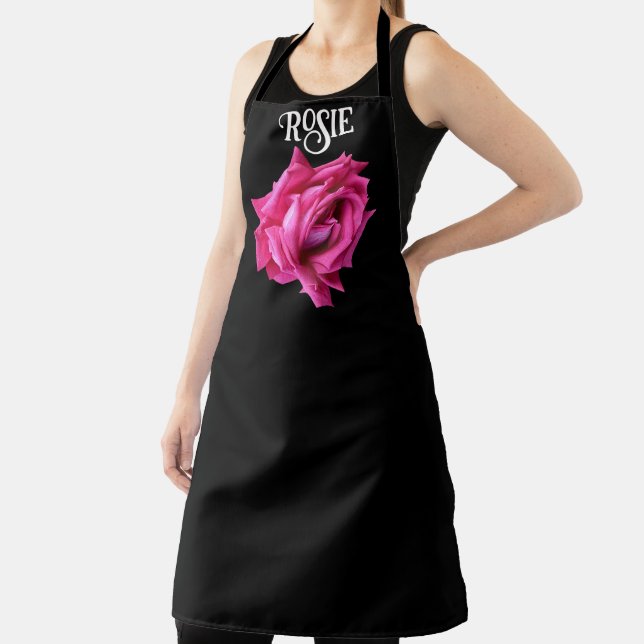 Tablier Nom Rosie personnalisé rose rose chaud boho floral (Insitu)