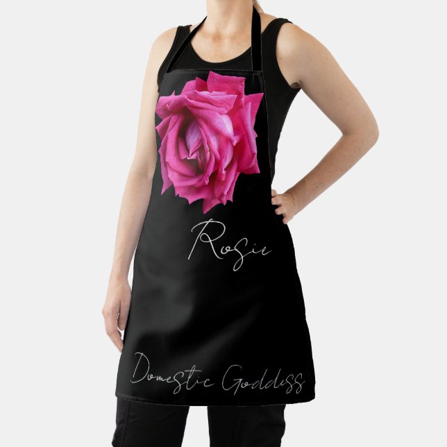 Tablier Nom Rosie personnalisé rose rose chaud boho floral (Insitu)
