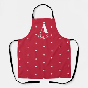 Tablier Nom rouge Pois Monogramme Motif