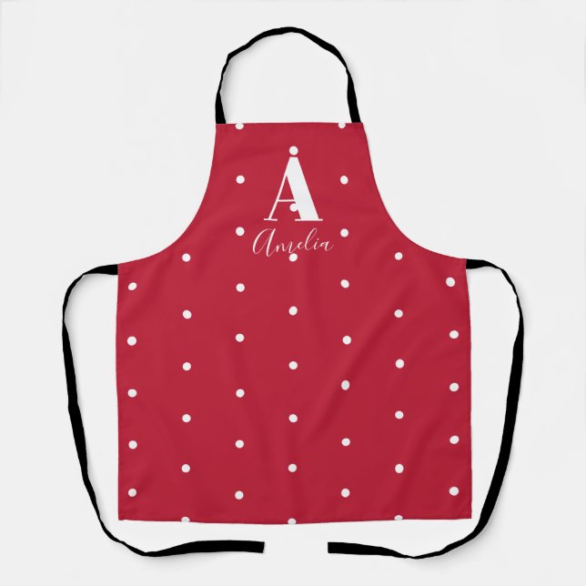 Tablier Nom rouge Pois Monogramme Motif (Recto)