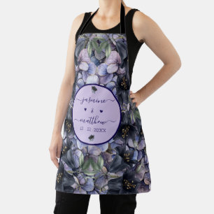 Tablier Noms de couple de mariage floraux noirs lunatiques