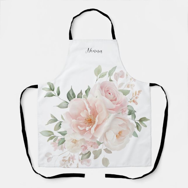 Tablier Nonna fleuri rose  (Recto)