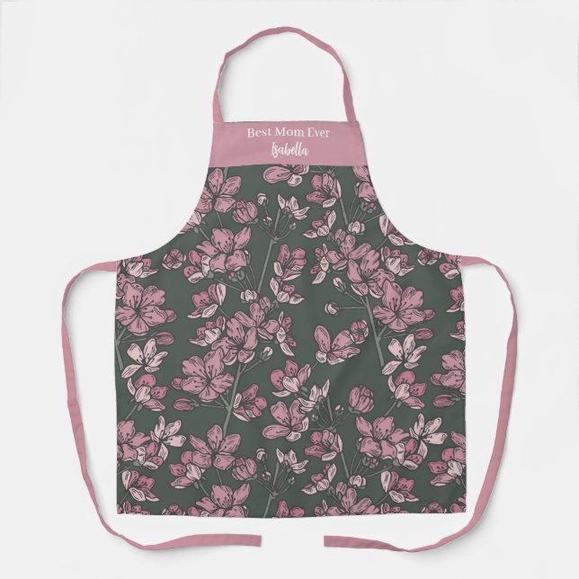 Tablier Nostalgique rose florale Meilleure maman Jamais No (Recto)