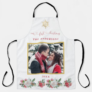 Tablier Notre premier Mariage photo floral de Noël