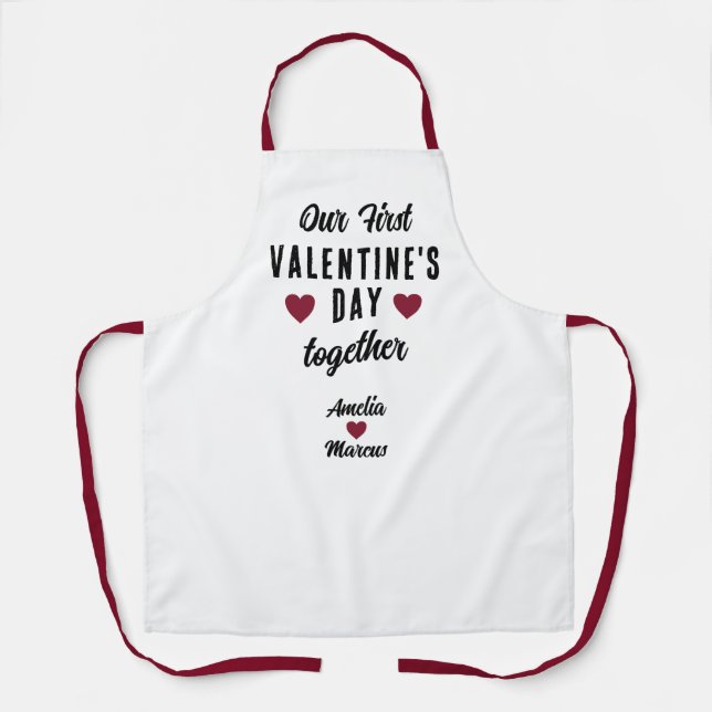 Tablier Notre première Saint Valentin Ensemble Coeurs roug (Recto)