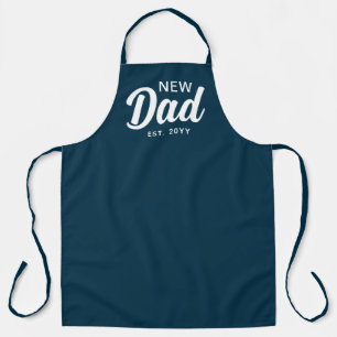 Tablier Nouveau Papa Marine Bleu Et Blanc Script Cuisinier