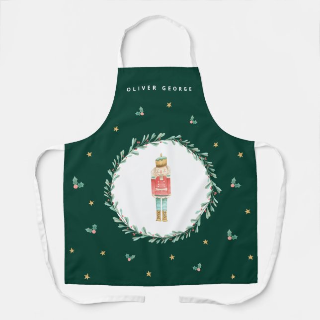 Tablier Nutcracker vert botanique joli Noël (Recto)
