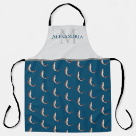 Tablier Ocean Blue White Nom du monogramme motif de truite