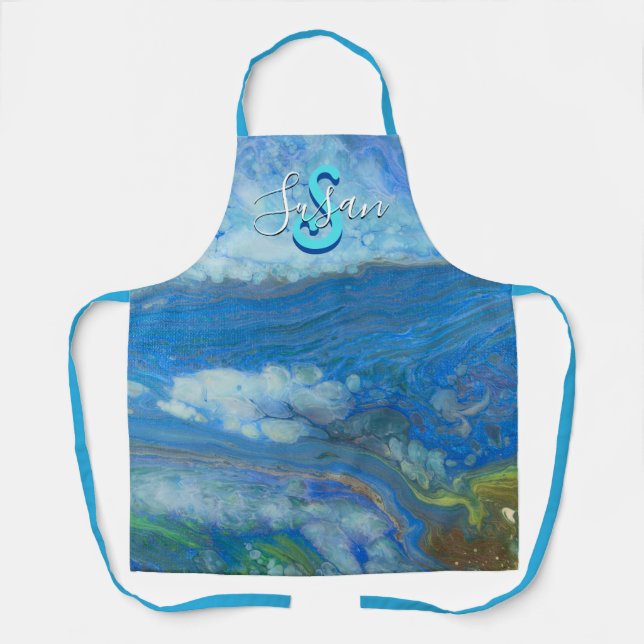 Tablier Ocean Stream Acrylique Fluid Art Apron (Recto)