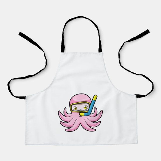 Tablier Octopus à la plongée avec tuba et lunettes de nata (Recto)