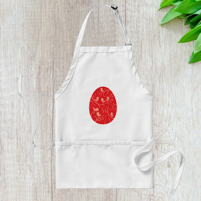 Tablier Œuf de Pâques rouge avec motif d'oiseaux (Créateur téléchargé)