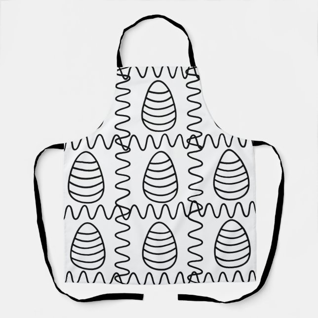 Tablier Oeufs de Pâques Chevron Noir et blanc Joyeux Pâque (Recto)