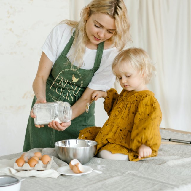 Tablier Oeufs frais verts Aire de poulet à l'or (Créateur téléchargé)