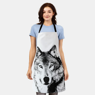 Tablier Oeuvre de Loup noir et blanc