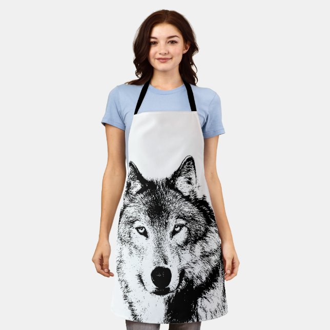 Tablier Oeuvre de Loup noir et blanc (Porté)
