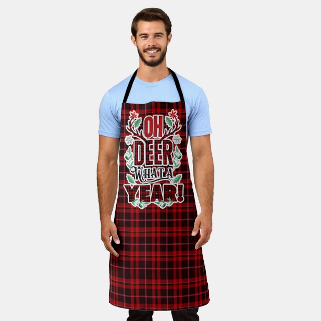 Tablier OH DEER Quelle année Red Tartan Plaid Holiday (Porté)