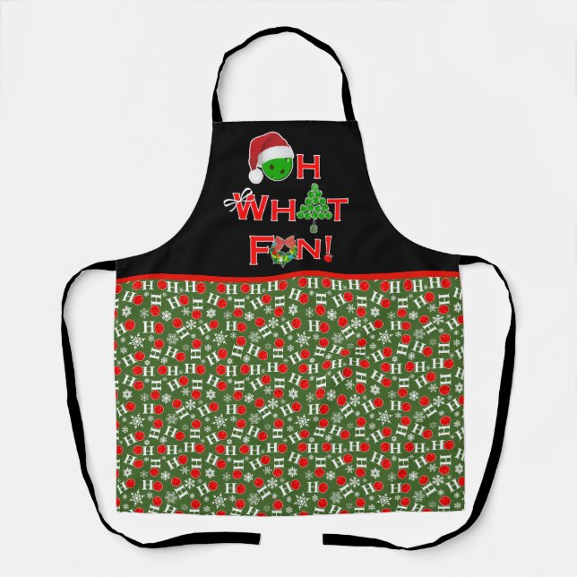Tablier Oh What Fun Christmas Pickleball Vert et Blanc (Recto)
