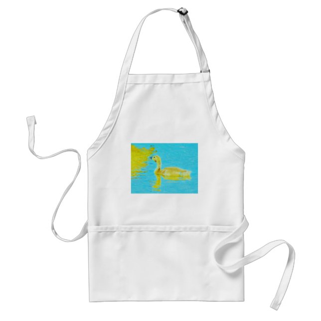 Tablier Oie-bébé jaune avec eau bleu clair (Devant)