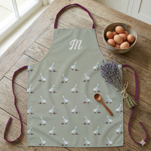 Tablier Oie de Ferme en Bottes Monogramme Vert Sauge
