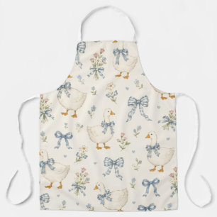 Tablier Oie Vintage et Nœud Gingham Bleu