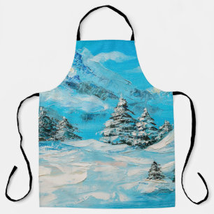 Tablier  oil painting, winter mountain landscape with spru