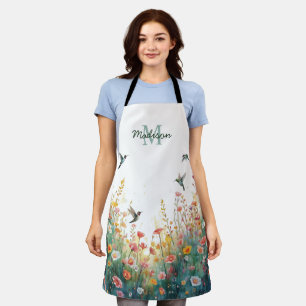 Tablier Oiseaux aquarelle printemps monogramme floral Fleu