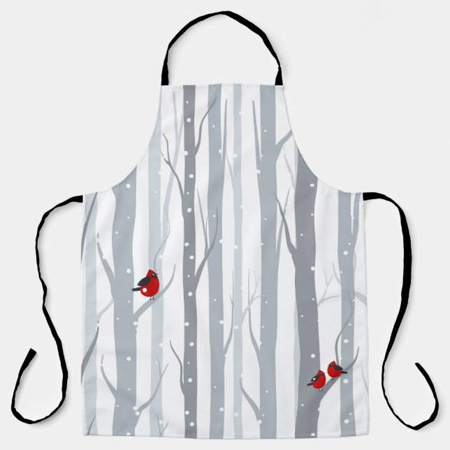 Tablier Oiseaux d'hiver : Arbres gris, Oiseaux rouges (Recto)