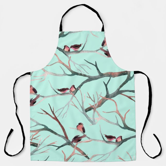 Tablier Oiseaux d'hiver Branches de l'arbre Aquarelle (Recto)