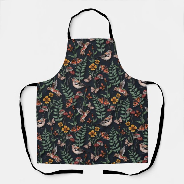 Tablier Oiseaux du jardin foncé et papillons (Recto)