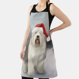 Tablier Old English Sheepdog en Noël de neige