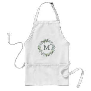 Tablier Olives aquarelles. monogramme vert italien