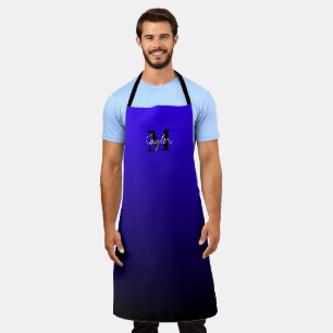 Tablier Ombre bleu minimaliste Nom Monogramme Apron