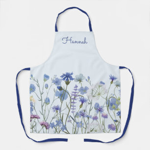 Tablier Ombre de Fleur sauvage d'aquarelle bleu monogramme