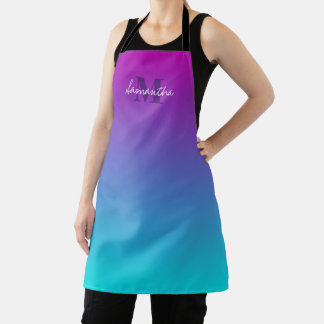 Tablier Ombre Turquoise bleu foncé Nom Monogramme
